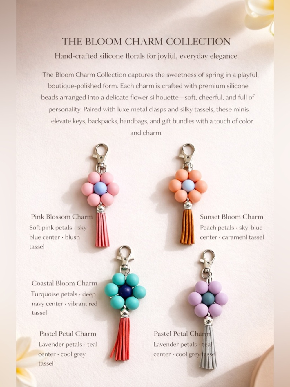 Bloom Charm Silicone Flower Keychain - Pink Blossom